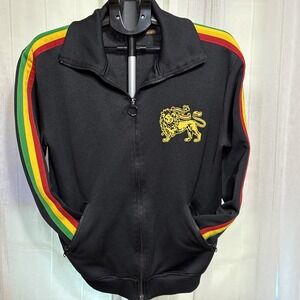 Rasta Stripe Zip Up Track Jacket Y2K Bob Marley  Size M Reggae Ugly Shirt